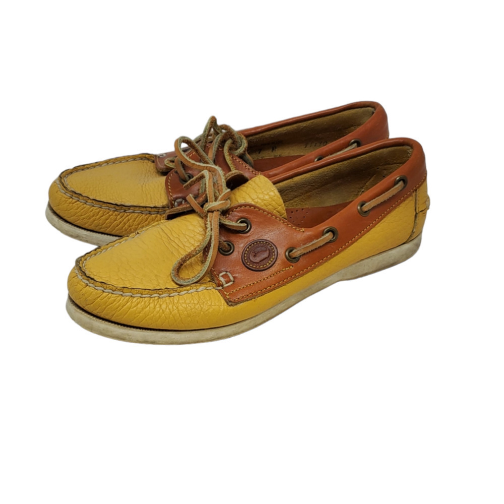 Vintage 90s Dooney Bourke 7 Yellow Pebbled Leather Boat Shoe Loafer Preppy